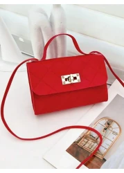 1pc Girls Metal Lock Decor Handbag Shoulder Bag Wallet Coin Purse Adjustable Strap Suitable For Daily Outdoor Travel Trekking Portable Ideal Gift