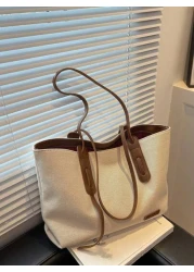 Large Capacity Foldable Shoulder Strap Tote Bag Suitable For Women Shopping Work Commute Outing Business Events Gift For Mom New In Fall Winter Larrge Capacity Shoulder Tote Bag