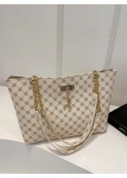 Fashion Contrasting Geometric Pattern Chain Shoulder Bag Suitable For Shopping Wallets Shopping Young Women College Students Newcomers White Collar Workers They Are Very Suitable For Offices Universit