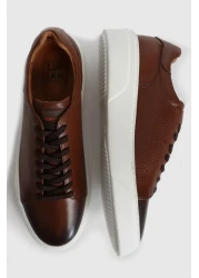 Lufian 111230187 حذاء رياضي رجالي كاجوال من الجلد باللون البني من Tommy