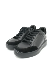 Elevold حذاء رياضي أسود من الجلد الطبيعي للرجال بطول 7 سم