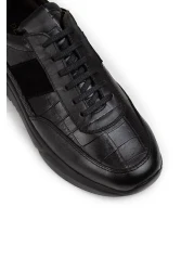 Deery حذاء رياضي جلد طبيعي أسود للرجال