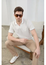 RAVANELLI تي شيرت رجالي من نسيج القطن غير القابل للانكماش بقصة ضيقة ورقبة بولو