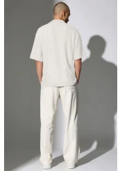 THE RULE بنطال رجالي من قماش الكتان فضفاض وفضفاض وقصة مستقيمة وساق مستقيمة مريح للصيف باللون البيج للموسم الجديد