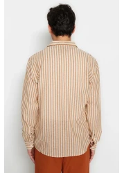 Trendyol Collection قميص ذو مظهر كتان مخطط بقصة عادية من الحجر الفاخر TMNSS23GO00062