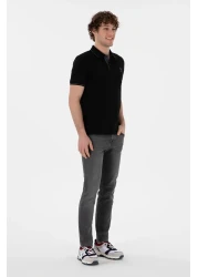 U.S. Polo Assn. تي شيرت أسود أساسي بياقة بولو بقصة ضيقة للرجال 50305980 -VR046
