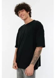  Collection Black Oversize/Wide Cut 100% Cotton Short Sleeve Basic T-Shirt Tmnss22Ts0318