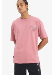 Defacto Fit Nba Chicago Bulls Boxy Fit Crew Neck Back Printed Short Sleeve T-Shirt E2184Ax25Sm