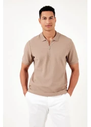 Buratti تي شيرت بولو رجالي من القطن بقصة عادية وسحاب وياقة بولو5902434