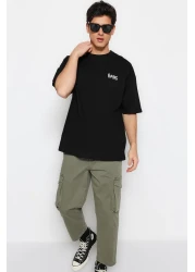  Collection Text Printed Black Oversize Cotton T-Shirt - TMNSS23TS00263