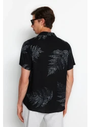  Collection قميص أبيش أسود فضفاض بياقة - مقاس عادي، كم قصير TMNSS20GO0574