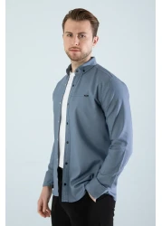 YXC Trend Maker Men's Blue Slim Fit Slim Fit Pocketless Denim Shirt