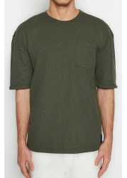  Collection Khaki Color Oversize Crew Neck Pocket T-Shirt - Tmnss23Ts00077 with Tag Detail