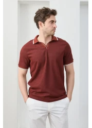 RAVANELLI تي شيرت رجالي من نسيج القطن غير القابل للانكماش بقصة ضيقة ورقبة بولو