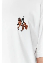  Collection Ecru Animal Embroidery Oversize Cotton T-Shirt - Short Sleeve Tmnss24Ts00089