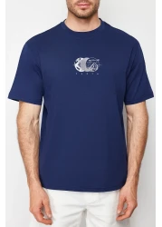  Collection Comfortable Fit Navy Blue Printed Cotton T-Shirt - TMNSS23TS00261