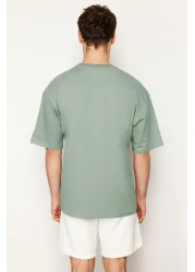  Collection Dark Mint Oversize 100% Cotton Crew Neck Minimal Text Printed Tok Fabric T-Shirt Tmnss23Ts00084