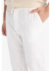 Defacto 100% Cotton Linen Look Trousers Elastic Waist Slim Fit Slim Fit Pocket Straight Leg D2671Ax25Sm