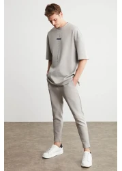 GRIMELANGE Project Men - تي شيرت رمادي كبير الحجم برقبة دائرية 100% قطن عضوي