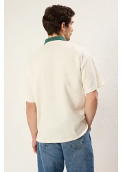  Collection Ecru Regular Polo Neck Plain Knitted Polo Neck T-Shirt Tmnss25Po00005