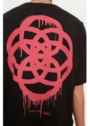  Collection تي شيرت قطني أسود كبير الحجم مطبوع هندسيًا - TMNSS21TS1062