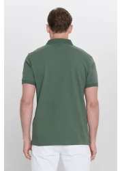 Altınyıldız Classics تي شيرت رجالي من القطن باللون الكاكي بقصة ضيقة وياقة بولو - غير قابل للتجعيد