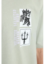  Collection Art Printed Mint Oversize Cotton T-Shirt - Short Sleeve Tmnss21Ts3559