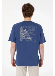 U.S. Polo Assn. تي شيرت رجالي ذو مقاس كبير وياقة دائرية باللون الأزرق الداكن 50299543 -vr059