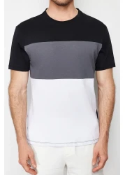  Collection Color Blocked Black Cotton T-Shirt - Regular Fit TMNSS24TS00076