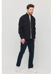 YXC قميص جينز قطني رجالي أسود بقصة ضيقة