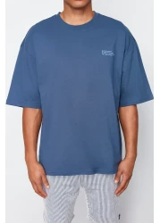  Collection Indigo Oversize Crew Neck 100% Cotton T-Shirt - Minimal Text Printed TMNSS23TS00084