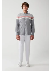 Avva Men's Navy Blue Cotton Linen Blended Striped Shirt A31Y2264