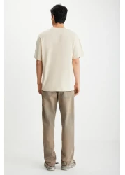 GRIMELANGE Lexoro Men's 100% Cotton Crew Neck Printed Beige T-Shirt