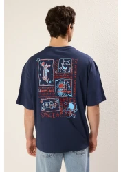  Collection Navy Oversize Printed Cotton T-Shirt - Tmnss23Ts00168