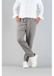 bombe Men's Gray Trousers Elastic Waist Slim Fit Flexible Lycra Basic Cotton Jogger