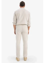 Defacto 100% Cotton Linen Look Trousers Elastic Waist Slim Fit Slim Fit Pocket Straight Leg D2671Ax25Sm