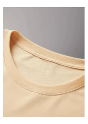 LAND MODA تيشيرت رجالي مريح بياقة دائرية مع طباعة حروف باريس،