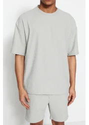  Collection Limited Edition - Grey, Wide Cut Texture Ottoman T-Shirt TMNSS23TS00081