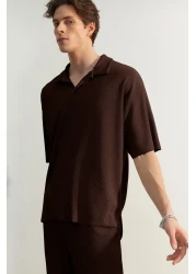  Collection OTToman POlo Collar T-Shirt - Wide FiT, TexTure and No Crease, Brown, Limited Edition TMNSS23po00020