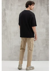 GRIMELANGE Joel Men's 100% Organic Cotton Thick Fabric Oversize Black T-Shirt with Special Textured Label Detail