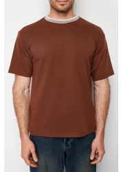  Collection Limited Edition Brown Oversize/Wide Cut Knitwear Banded Textured Pique T-Shirt Tmnss23Ts00079
