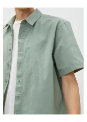 Koton 3sam60002hw 786 Green Men's Cotton Woven Tops Shirt