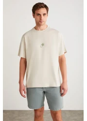 GRIMELANGE تي شيرت Denver Men - لون حجري كبير الحجم برقبة دائرية 100% من القطن العضوي