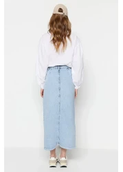  Collection High Waist Double Pocket Light Blue Maxi Denim Jeans Skirt - Tctss23Ee00002