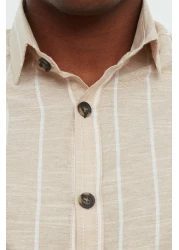  Collection قميص بيج مخطط - مقاس عادي، ياقة TMNSS22GO0032