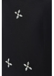  Modest Black Jewelled Embroidery Detailed Square Collar Woven Gilet Dress TCTSS23EB00157