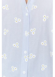  Collection Cotton Oversize Floral Patterned Blue Striped Shirt - TWOSS23GO00373