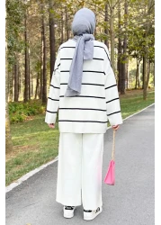 Tesettür Dünyası Striped Knitwear Suit Tsd220905 White