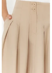  Collection Beige Midi Skirt - Pleat Detailed and Buttoned Front, Woven TWOSS24ET00169