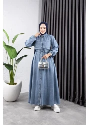 HARMAN BUTİK Women's Belden Elastic Pocket Detailed Denim Dress